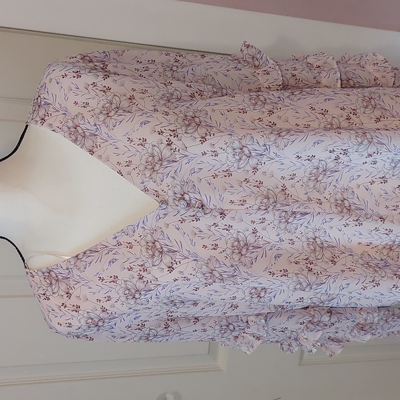 1.state Sugar Plum Dusty Orchid Floral Print V-neck Blouse Tiered Ruffle Sleeves - Picture 2 of 9